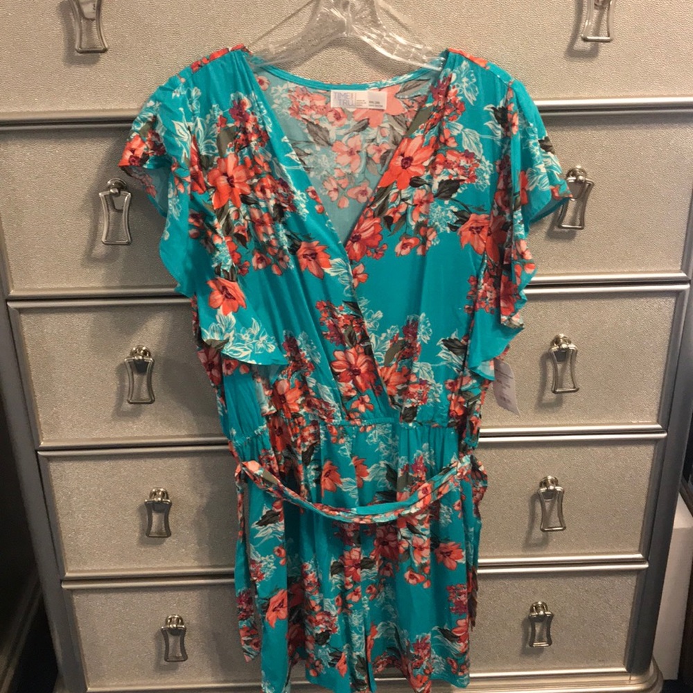 Teal and Peach Floral Romper